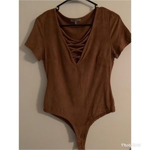 Charlotte Russe Suede brown bodysuit